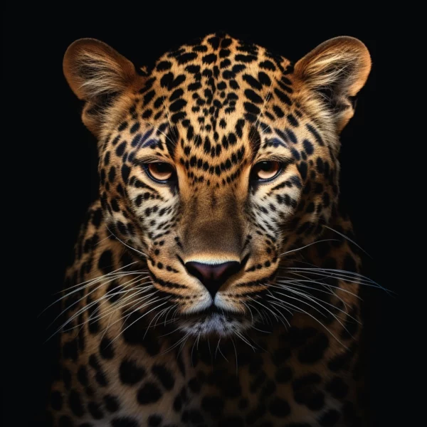 AI-generated close-up image of a leopard with intricate details and a captivating gaze.