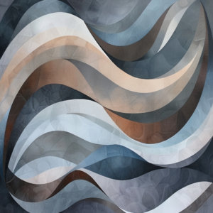 AI-generated image of abstract wavy lines in soft colors of blues and browns.